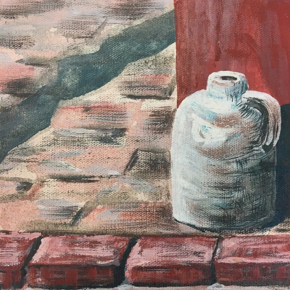 Vintage 1982 Brick Path Walkway Painting Signed Original Pottery Garden Doorway